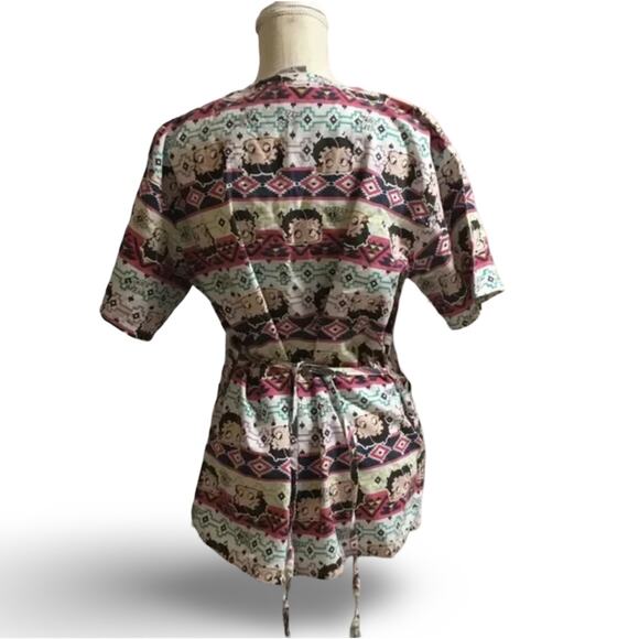 Betty Boop Medical Scrub Mock Wrap Top - Picture 2 of 5